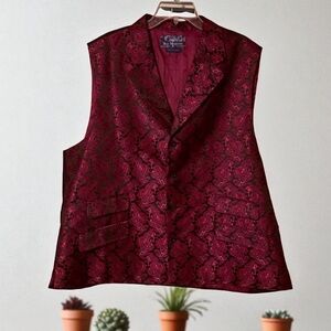 Blu Martini Mens Elegant Red and Black Brocade Vest Size 48R Button Down